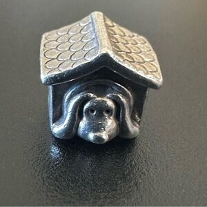 Pandora Retired Dog House Charm Red Enamel Heart | Silver European Markings